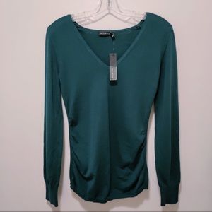 The Limited Ruched Side Long Sleeve Green Top NWT